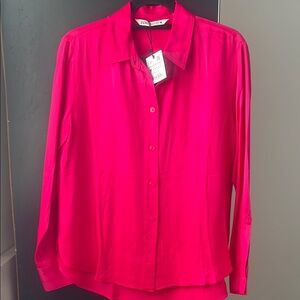 🆕Zara Women's Pink Button-Up Blouse